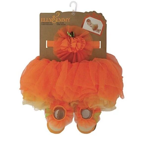 ELLY & EMMY 3 PIECE Baby Costume Pumpkin Fall TUTU SET SIZE 0 TO 12 MN NEW NWT - Picture 2 of 12